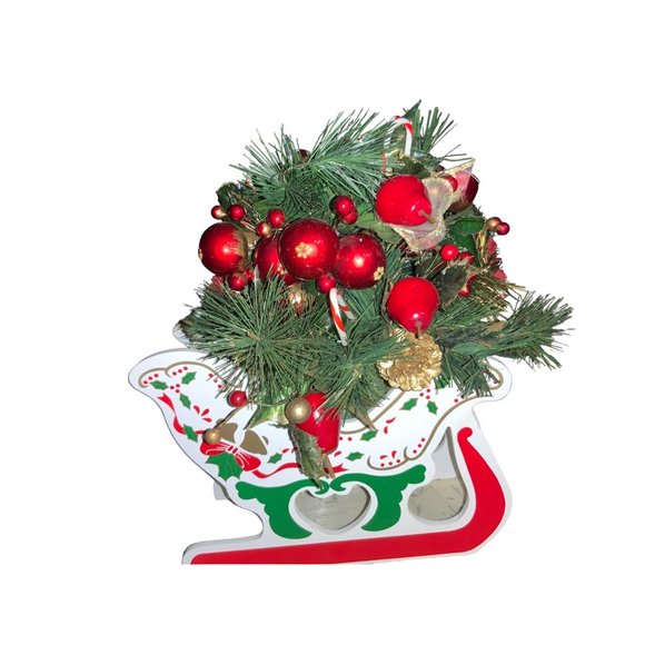 Wood Santa sleigh with Artificial Arrangement Centerpiece vintage - Picture 5 of 15